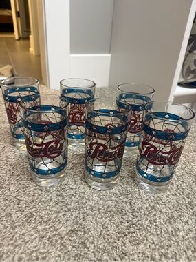 Pepsi-Cola 15 oz Drinking Glasses Set of 6 Blue Stained Glass Vintage  Tumblers